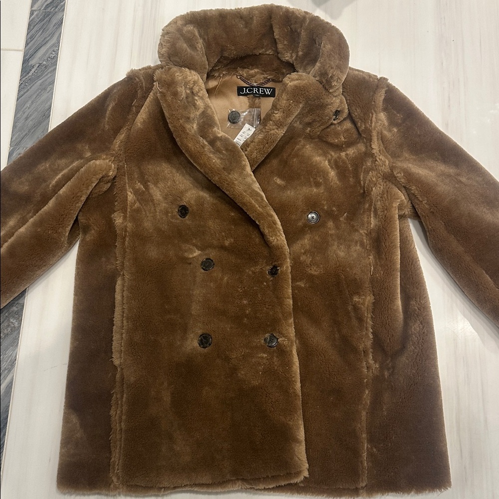 NWT J. Crew Tan Faux Fur Jacket size L retail $298
